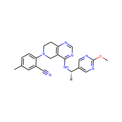 COc1ncc([C@H](C)Nc2ncnc3c2CN(c2ccc(C)cc2C#N)CC3)cn1 ZINC000148535544