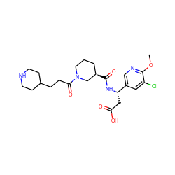 COc1ncc([C@H](CC(=O)O)NC(=O)[C@@H]2CCCN(C(=O)CCC3CCNCC3)C2)cc1Cl ZINC000013803236