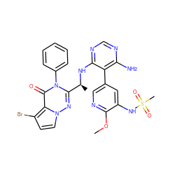 COc1ncc(-c2c(N)ncnc2N[C@@H](C)c2nn3ccc(Br)c3c(=O)n2-c2ccccc2)cc1NS(C)(=O)=O ZINC000208959889