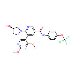 COc1ncc(-c2cc(C(=O)Nc3ccc(OC(F)(F)Cl)cc3)cnc2N2CC[C@@H](O)C2)c(OC)n1 ZINC000224339424