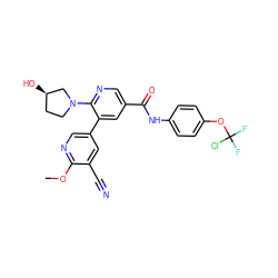 COc1ncc(-c2cc(C(=O)Nc3ccc(OC(F)(F)Cl)cc3)cnc2N2CC[C@@H](O)C2)cc1C#N ZINC001772575612