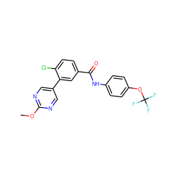 COc1ncc(-c2cc(C(=O)Nc3ccc(OC(F)(F)F)cc3)ccc2Cl)cn1 ZINC000205954533