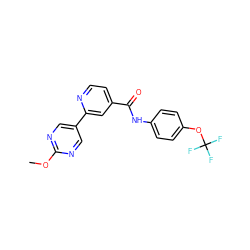 COc1ncc(-c2cc(C(=O)Nc3ccc(OC(F)(F)F)cc3)ccn2)cn1 ZINC000205905286