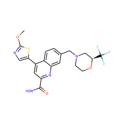 COc1ncc(-c2cc(C(N)=O)nc3cc(CN4CCO[C@H](C(F)(F)F)C4)ccc23)s1 ZINC000221600072