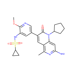 COc1ncc(-c2cc3c(C)nc(N)cc3n(C3CCCC3)c2=O)cc1NS(=O)(=O)C1CC1 ZINC000103260643