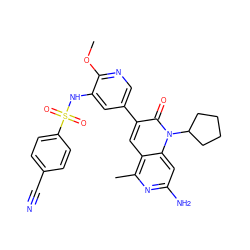 COc1ncc(-c2cc3c(C)nc(N)cc3n(C3CCCC3)c2=O)cc1NS(=O)(=O)c1ccc(C#N)cc1 ZINC000103260651