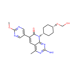 COc1ncc(-c2cc3c(C)nc(N)nc3n([C@H]3CC[C@@H](OCO)CC3)c2=O)cn1 ZINC000101675192