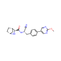 COc1ncc(-c2ccc(C[C@@H](C#N)NC(=O)[C@H]3N[C@@H]4CC[C@H]3C4)cc2)cn1 ZINC000221915776