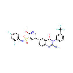 COc1ncc(-c2ccc3nc(N)n(-c4cccc(C(F)(F)F)c4)c(=O)c3c2)cc1S(=O)(=O)Nc1ccc(F)cc1F ZINC000103264414