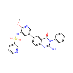 COc1ncc(-c2ccc3nc(N)n(-c4ccccc4)c(=O)c3c2)cc1NS(=O)(=O)c1cccnc1 ZINC000103264450