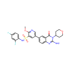 COc1ncc(-c2ccc3nc(N)n(C4CCOCC4)c(=O)c3c2)cc1S(=O)(=O)Nc1ccc(F)cc1F ZINC000103264458