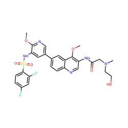 COc1ncc(-c2ccc3ncc(NC(=O)CN(C)CCO)c(OC)c3c2)cc1NS(=O)(=O)c1ccc(F)cc1F ZINC001772623520