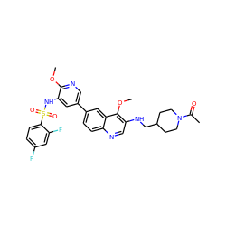 COc1ncc(-c2ccc3ncc(NCC4CCN(C(C)=O)CC4)c(OC)c3c2)cc1NS(=O)(=O)c1ccc(F)cc1F ZINC001772633980