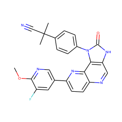 COc1ncc(-c2ccc3ncc4[nH]c(=O)n(-c5ccc(C(C)(C)C#N)cc5)c4c3n2)cc1F ZINC000118538480