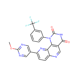 COc1ncc(-c2ccc3ncc4c(=O)[nH]c(=O)n(-c5cccc(C(F)(F)F)c5)c4c3n2)cn1 ZINC000205653302