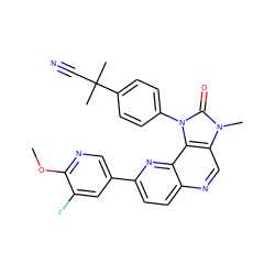 COc1ncc(-c2ccc3ncc4c(c3n2)n(-c2ccc(C(C)(C)C#N)cc2)c(=O)n4C)cc1F ZINC000118530351