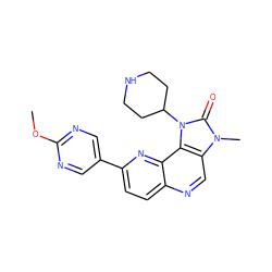 COc1ncc(-c2ccc3ncc4c(c3n2)n(C2CCNCC2)c(=O)n4C)cn1 ZINC000118534059