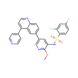 COc1ncc(-c2ccc3nccc(-c4ccncc4)c3c2)cc1NS(=O)(=O)c1ccc(F)cc1F ZINC000114492669