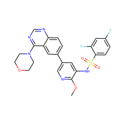 COc1ncc(-c2ccc3ncnc(N4CCOCC4)c3c2)cc1NS(=O)(=O)c1ccc(F)cc1F ZINC000103264463