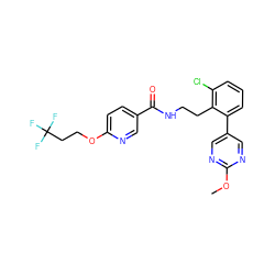 COc1ncc(-c2cccc(Cl)c2CCNC(=O)c2ccc(OCCC(F)(F)F)nc2)cn1 ZINC000095560004