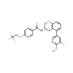 COc1ncc(-c2cccc3c2C[C@H](NC(=O)c2ccc(OCC(F)(F)F)nc2)CO3)cc1F ZINC000084728288