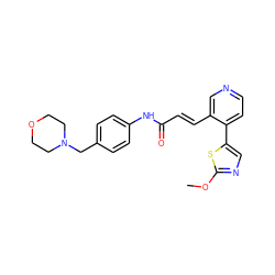 COc1ncc(-c2ccncc2/C=C/C(=O)Nc2ccc(CN3CCOCC3)cc2)s1 ZINC001772607835