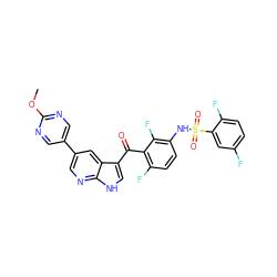 COc1ncc(-c2cnc3[nH]cc(C(=O)c4c(F)ccc(NS(=O)(=O)c5cc(F)ccc5F)c4F)c3c2)cn1 ZINC000113503646