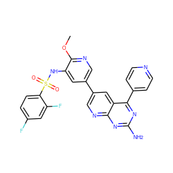 COc1ncc(-c2cnc3nc(N)nc(-c4ccncc4)c3c2)cc1NS(=O)(=O)c1ccc(F)cc1F ZINC000103259801