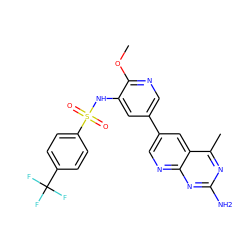 COc1ncc(-c2cnc3nc(N)nc(C)c3c2)cc1NS(=O)(=O)c1ccc(C(F)(F)F)cc1 ZINC000299829623