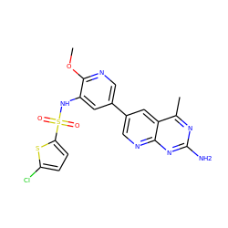 COc1ncc(-c2cnc3nc(N)nc(C)c3c2)cc1NS(=O)(=O)c1ccc(Cl)s1 ZINC000299824604