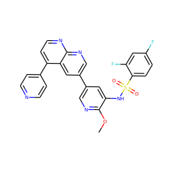 COc1ncc(-c2cnc3nccc(-c4ccncc4)c3c2)cc1NS(=O)(=O)c1ccc(F)cc1F ZINC000473124787