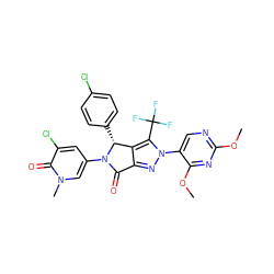 COc1ncc(-n2nc3c(c2C(F)(F)F)[C@@H](c2ccc(Cl)cc2)N(c2cc(Cl)c(=O)n(C)c2)C3=O)c(OC)n1 ZINC000220443598