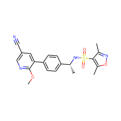 COc1ncc(C#N)cc1-c1ccc([C@@H](C)NS(=O)(=O)c2c(C)noc2C)cc1 ZINC000066259908