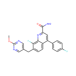 COc1ncc(Cc2ccc3c(-c4ccc(F)cc4)cc(C(N)=O)nc3c2F)cn1 ZINC000221619646