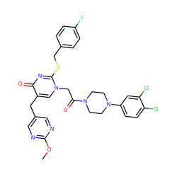 COc1ncc(Cc2cn(CC(=O)N3CCN(c4ccc(Cl)c(Cl)c4)CC3)c(SCc3ccc(F)cc3)nc2=O)cn1 ZINC000003842200