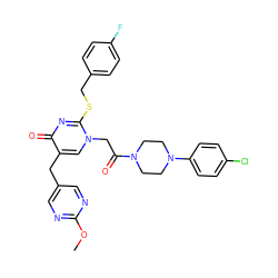 COc1ncc(Cc2cn(CC(=O)N3CCN(c4ccc(Cl)cc4)CC3)c(SCc3ccc(F)cc3)nc2=O)cn1 ZINC000003842201