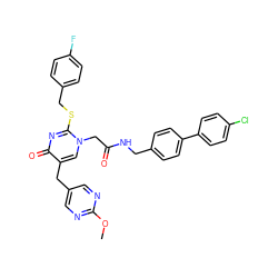 COc1ncc(Cc2cn(CC(=O)NCc3ccc(-c4ccc(Cl)cc4)cc3)c(SCc3ccc(F)cc3)nc2=O)cn1 ZINC000027628375