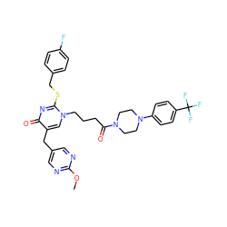 COc1ncc(Cc2cn(CCCC(=O)N3CCN(c4ccc(C(F)(F)F)cc4)CC3)c(SCc3ccc(F)cc3)nc2=O)cn1 ZINC000003842199