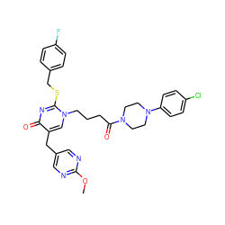 COc1ncc(Cc2cn(CCCC(=O)N3CCN(c4ccc(Cl)cc4)CC3)c(SCc3ccc(F)cc3)nc2=O)cn1 ZINC000029560596