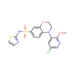 COc1ncc(Cl)cc1N1CCOc2cc(S(=O)(=O)Nc3nccs3)ccc21 ZINC000220247229