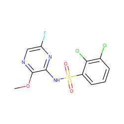 COc1ncc(F)nc1NS(=O)(=O)c1cccc(Cl)c1Cl ZINC000043170231