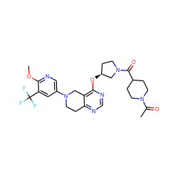 COc1ncc(N2CCc3ncnc(O[C@H]4CCN(C(=O)C5CCN(C(C)=O)CC5)C4)c3C2)cc1C(F)(F)F ZINC000113569464