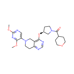 COc1ncc(N2CCc3ncnc(O[C@H]4CCN(C(=O)C5CCOCC5)C4)c3C2)c(OC)n1 ZINC000113567404