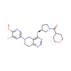 COc1ncc(N2CCc3ncnc(O[C@H]4CCN(C(=O)C5CCOCC5)C4)c3C2)cc1Cl ZINC000113568619