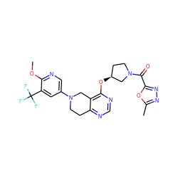 COc1ncc(N2CCc3ncnc(O[C@H]4CCN(C(=O)c5nnc(C)o5)C4)c3C2)cc1C(F)(F)F ZINC000113569287