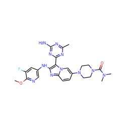 COc1ncc(Nc2nc3ccc(N4CCN(C(=O)N(C)C)CC4)cn3c2-c2nc(C)nc(N)n2)cc1F ZINC000114522777