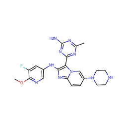 COc1ncc(Nc2nc3ccc(N4CCNCC4)cn3c2-c2nc(C)nc(N)n2)cc1F ZINC000114523789