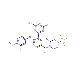 COc1ncc(Nc2ncc([C@@H](C)N3CCN(S(C)(=O)=O)C[C@H]3C)cc2-c2nc(C)nc(N)n2)cc1F ZINC000095555879