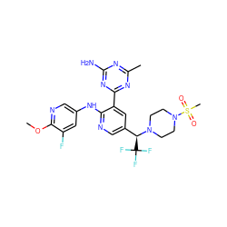 COc1ncc(Nc2ncc([C@@H](N3CCN(S(C)(=O)=O)CC3)C(F)(F)F)cc2-c2nc(C)nc(N)n2)cc1F ZINC000095552364