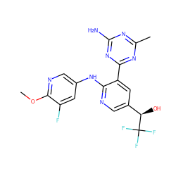 COc1ncc(Nc2ncc([C@@H](O)C(F)(F)F)cc2-c2nc(C)nc(N)n2)cc1F ZINC000113244125